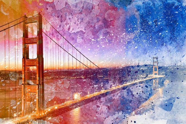 Golden Dawn Bridge - Vibrant Acrylic Infusion