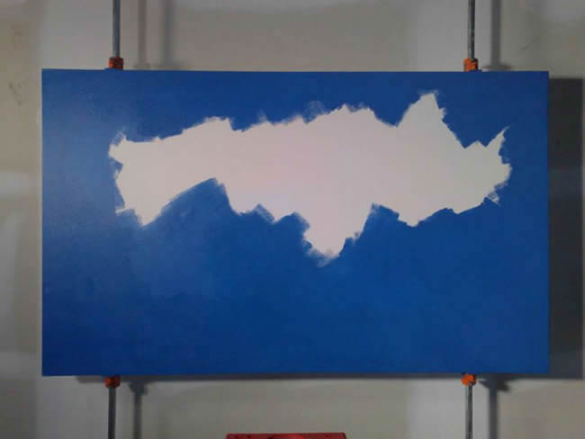 Prussian Blue Hue applied with roller.