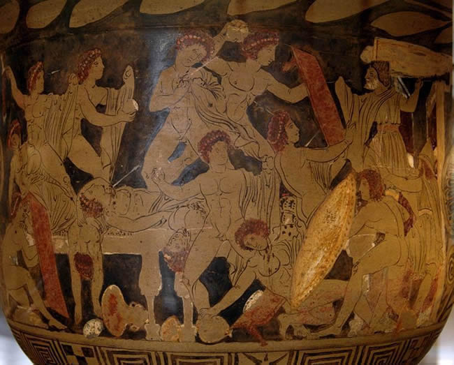 Slaughter of the Suitors, from a Campanian red-figure bell-krater, c. 330 B.C. PD Bibi Saint-Pol