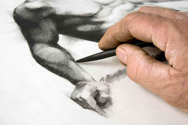 Artist's hand and sketch.