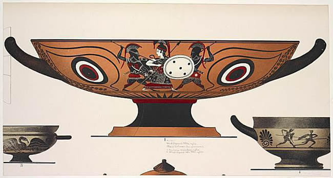 Black-Figure Attic Cylix With Athena Between 2 Warriors