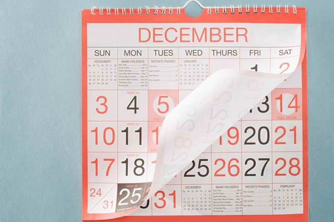 Calendar turning to the new year