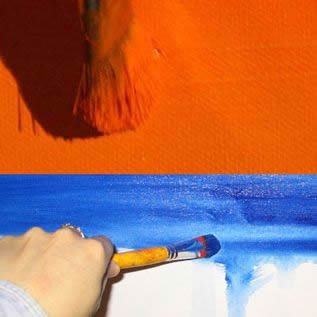Color-field painting with orange and blue edges