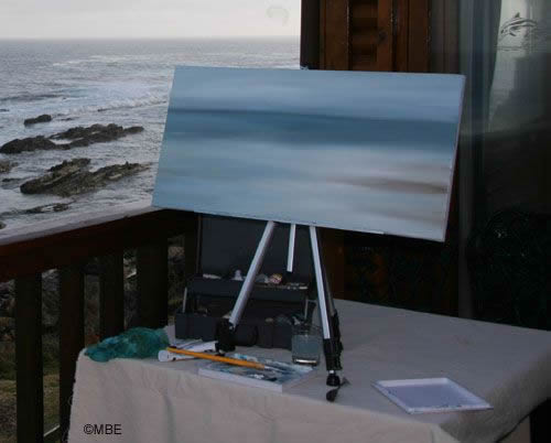 Portable easel for plein air painting or sketching outdoors.