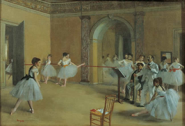Dance foyer at opera on Rue Le Peletier by Edgar Degas