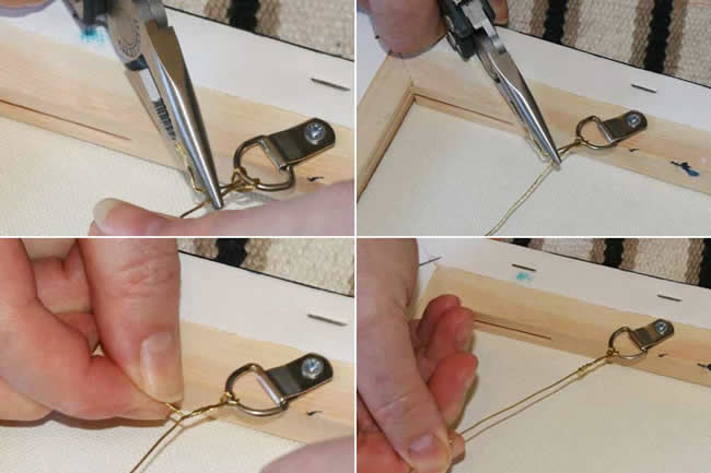 Tighten the knot in the hanging wire on the frame