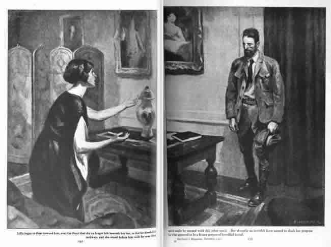 Black and white illustration of a kneeling woman and a soldier with bowed head.