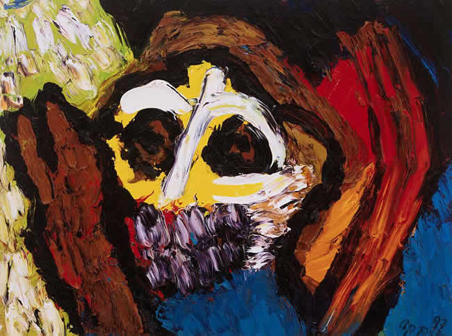 Colorful painting of mask by Karel Appel
