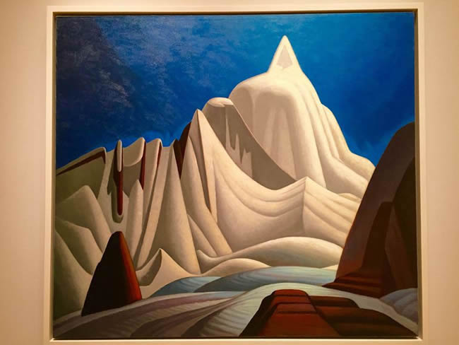 painting of rocky mountains in snow by Lawren Harris