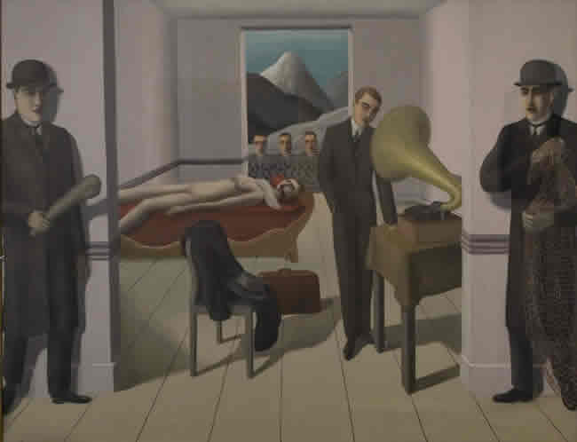 Placid men at a crime scene with a dead woman