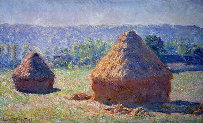 Impressionistic painting of two haystacks by Monet
