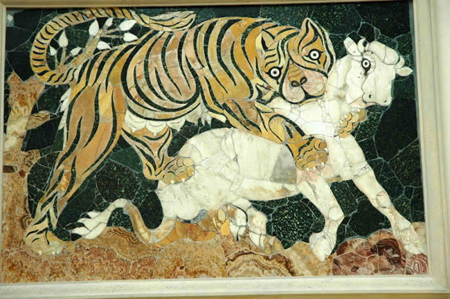 1st C AD Tigress Attacking A Calf. Mosaic In The Opus Sectile Technique