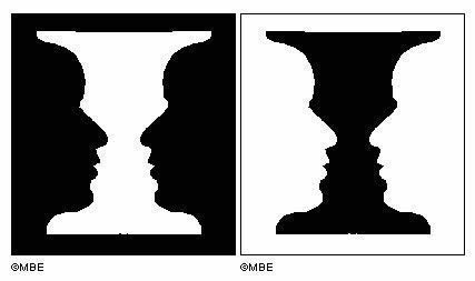 Negative space faces in a vase