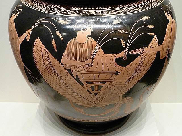 Greek Red Figure Triptolemus, Demeter and Persephone from c. 470 B.C.