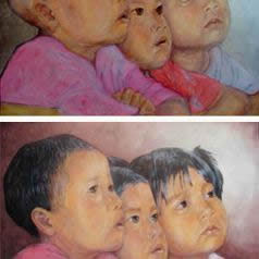 Details are done first with the background being added later.