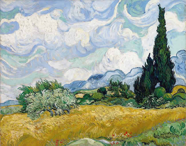 Painting of wheatfield with cypresses by Vincent van Gogh