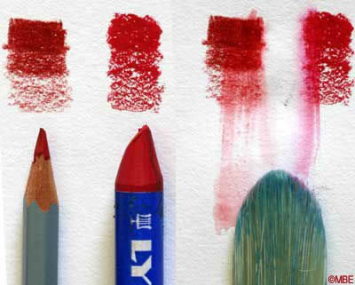 Painting with watersoluble crayons and pencils