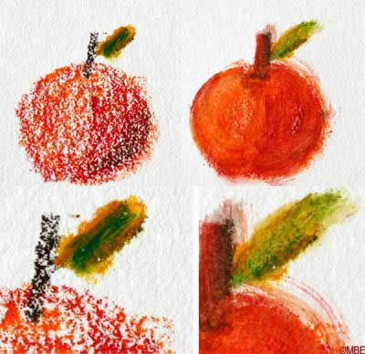 Painting with watersoluble crayons and pencils