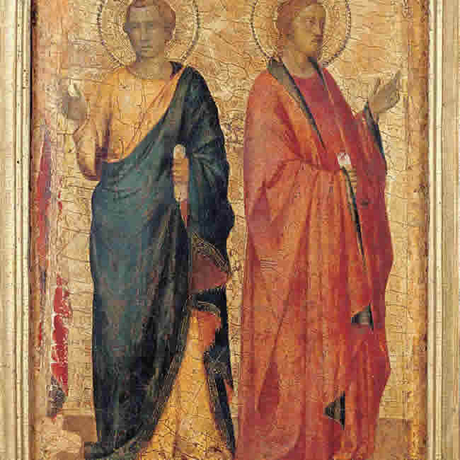 Workshop of Giotto di Bondone (Italian, ca. 1266/76-1337). Two Apostles, 1325-37. Tempera on panel.
