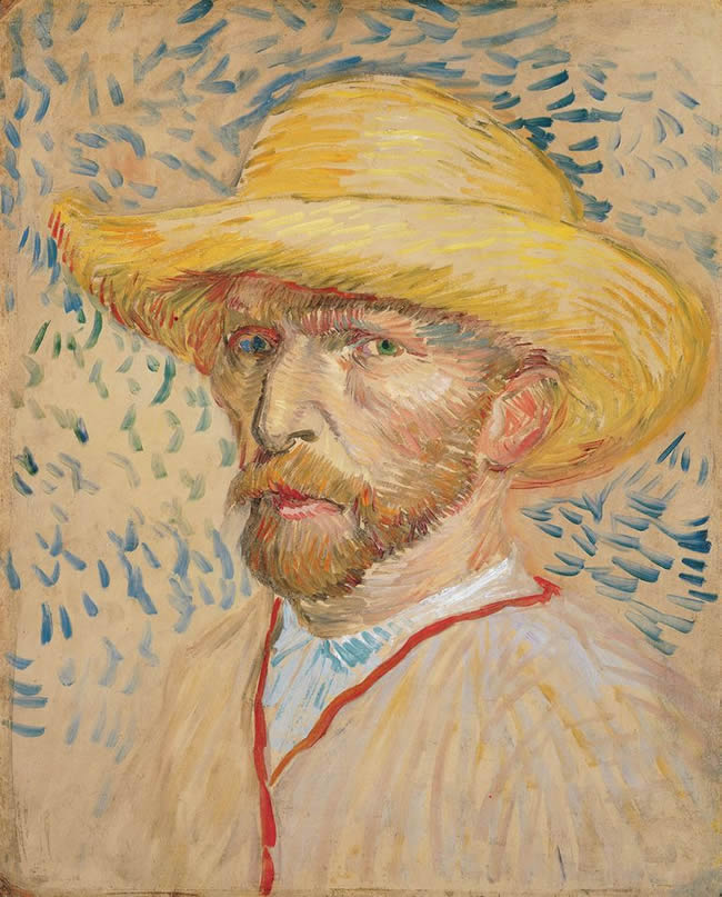 Vincent van Gogh (Dutch, 1853-1890). Self-portrait with Straw Hat, 1887. Oil on cardboard.