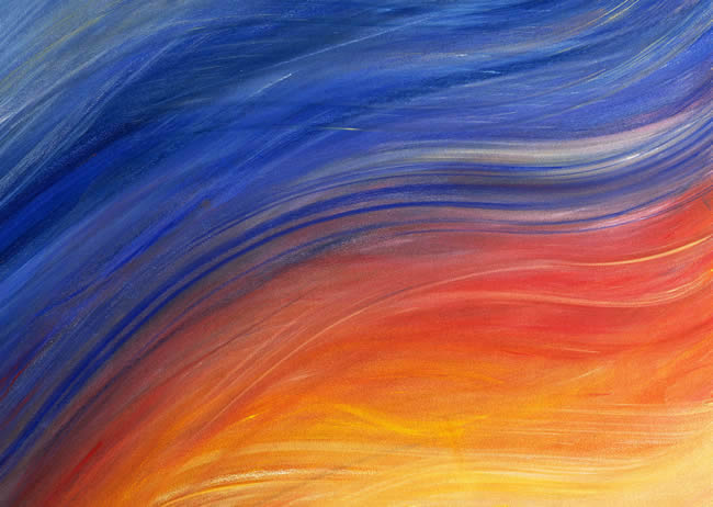 Brush strokes painted in shades of yellow, red and blue, close-up, full frame