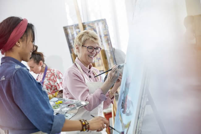 Artists Painting in Art Class Studio