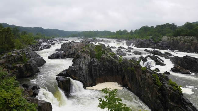View of Great Falls National Park under a cloudy sky.