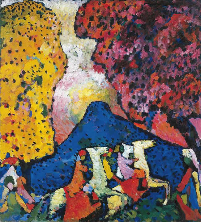 Wassily Kandinsky (Russian, 1866-1944) Wassily Kandinsky (Russian, 1866-1944). The Blue Mountain (Der blaue Berg), 1908-09. Oil on canvas. 41 3/4 x 38 in. (106 x 96.6 cm). Solomon R. Guggenheim Founding Collection, By gift 41.505. Solomon R. Guggenheim Museum, New York.