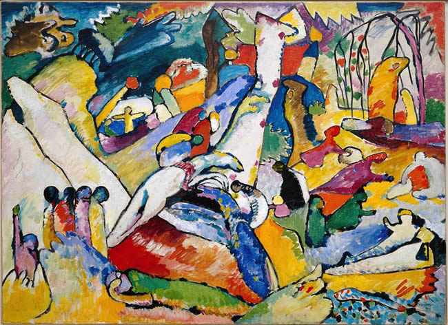 Wassily Kandinsky (Russian, 1866-1944) Wassily Kandinsky (Russian, 1866-1944). Sketch for Composition II (Skizze für Komposition II), 1909-10. Oil on canvas. 38 3/8 x 51 5/8 in. (97.5 x 131.2 cm). Solomon R. Guggenheim Founding Collection 45.961. Solomon R. Guggenheim Museum, New York.
