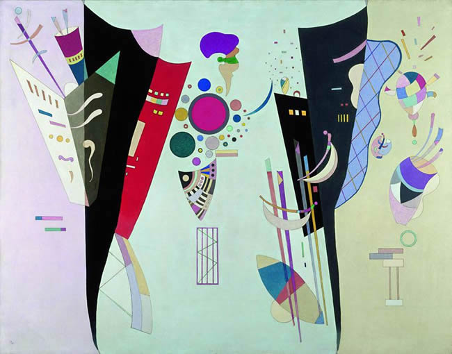Wassily Kandinsky (Russian, 1866-1944) Wassily Kandinsky (Russian, 1866-1944). Reciprocal Accords (Accord Réciproque), 1942. Oil and lacquer on canvas. 44 7/8 x 57 7/16 in. (114 x 146 cm). Gift of Nina Kandinsky, 1976. Musée national d'art moderne, Centre Pompidou, Paris.