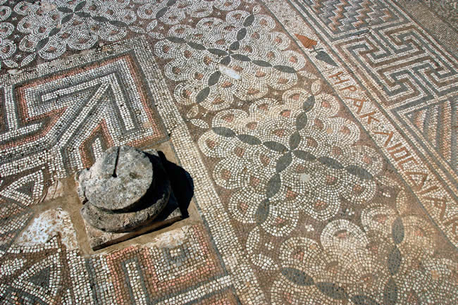 Mosaic floor, ruins of the Basilica of Ayia Trias, Famagusta, North Cyprus.