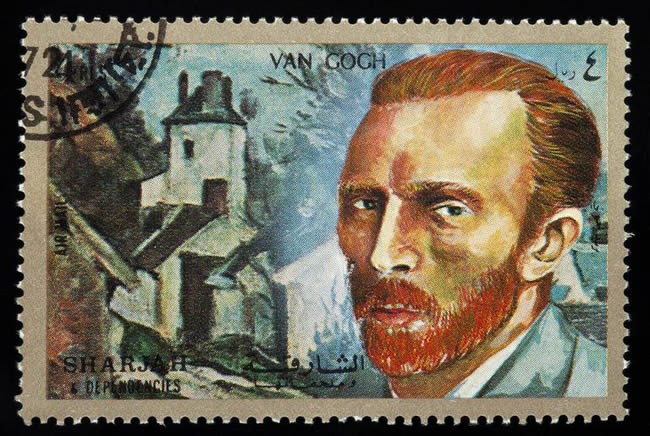 a postage stamp featuring Vincent Van Gogh