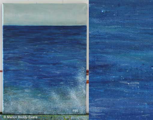 Photo of various blues used in painting the sea