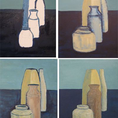 A still-life painting showing four stages of progression.