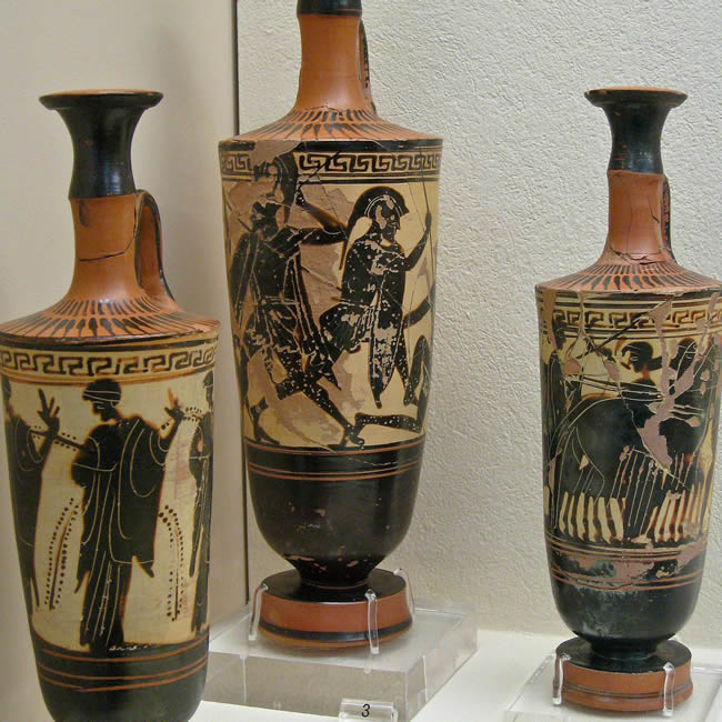 Black-figure white-ground lekythoi of Beldam workshop 470-460 B.C.